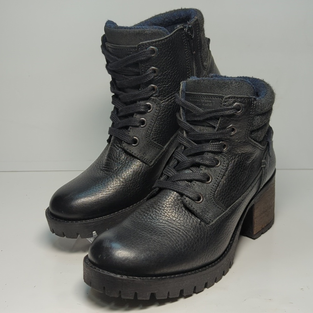 Bull Boxer Cassie Y2K Chunky heel leather moto biker boot/booties women's size 8